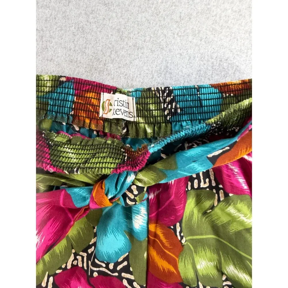 Vintage Cristin Stevens 2 Piece Tropical Floral Shirt Shorts Set Medium USA